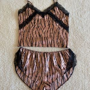 Victoria’s Secret pink polka dot/ gold leaf pajama set